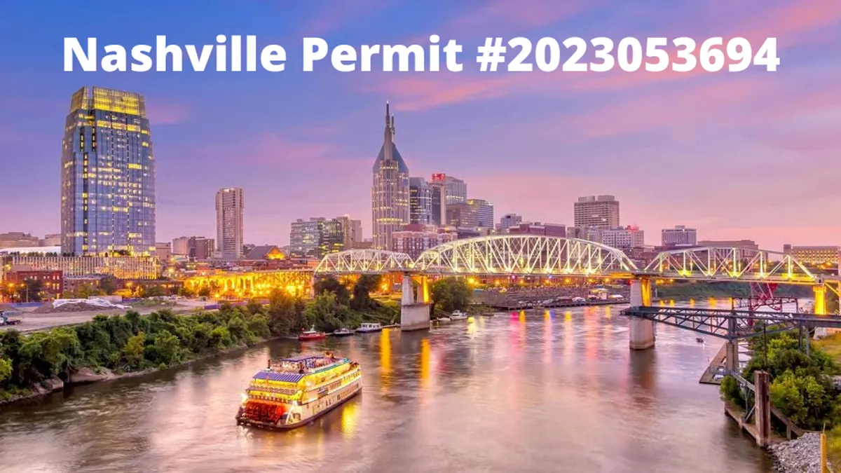 A panoramic view of the Nashville skyline and river at dusk, featuring city lights, bridges, and a riverboat. The perspective is elevated, providing a sweeping sense of place, excitement, and connection to the city below.